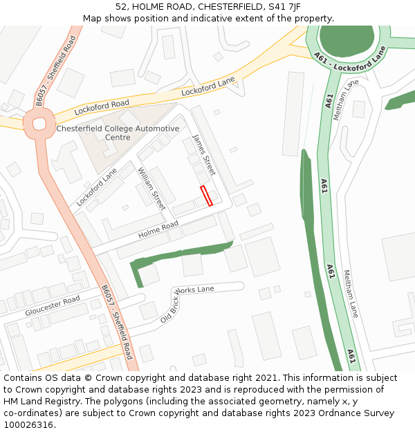 52, HOLME ROAD, CHESTERFIELD, S41 7JF: Location map and indicative extent of plot