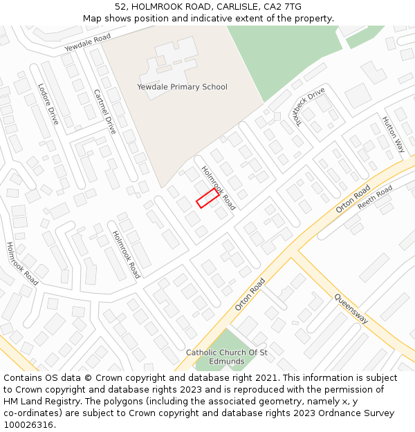 52, HOLMROOK ROAD, CARLISLE, CA2 7TG: Location map and indicative extent of plot