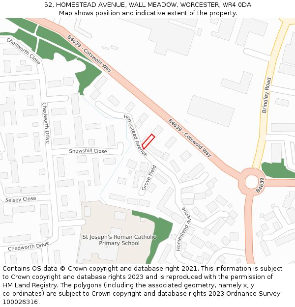 52, HOMESTEAD AVENUE, WALL MEADOW, WORCESTER, WR4 0DA: Location map and indicative extent of plot