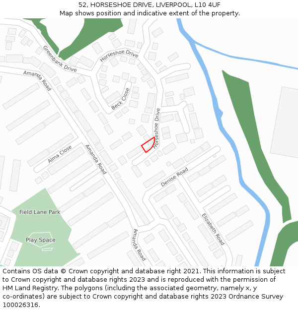 52, HORSESHOE DRIVE, LIVERPOOL, L10 4UF: Location map and indicative extent of plot