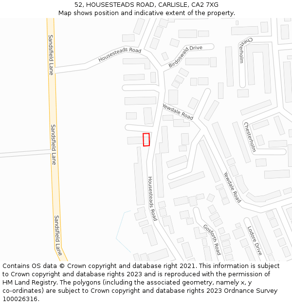 52, HOUSESTEADS ROAD, CARLISLE, CA2 7XG: Location map and indicative extent of plot