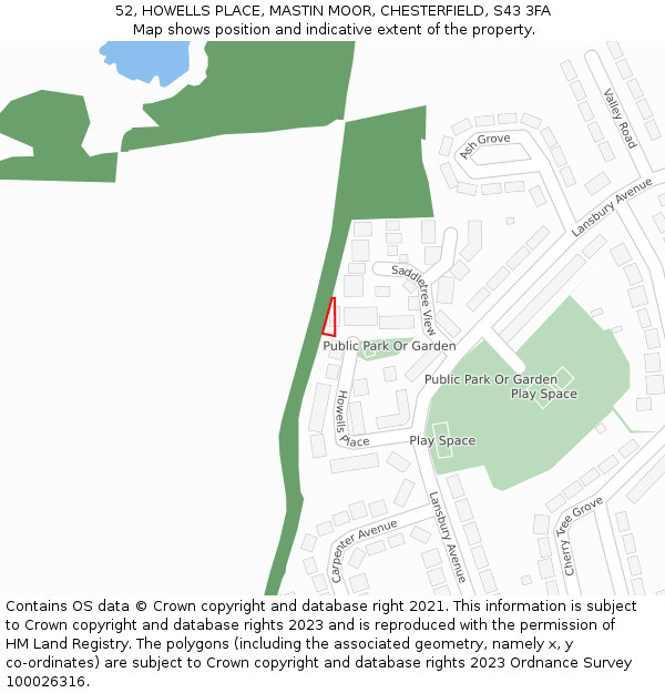 52, HOWELLS PLACE, MASTIN MOOR, CHESTERFIELD, S43 3FA: Location map and indicative extent of plot