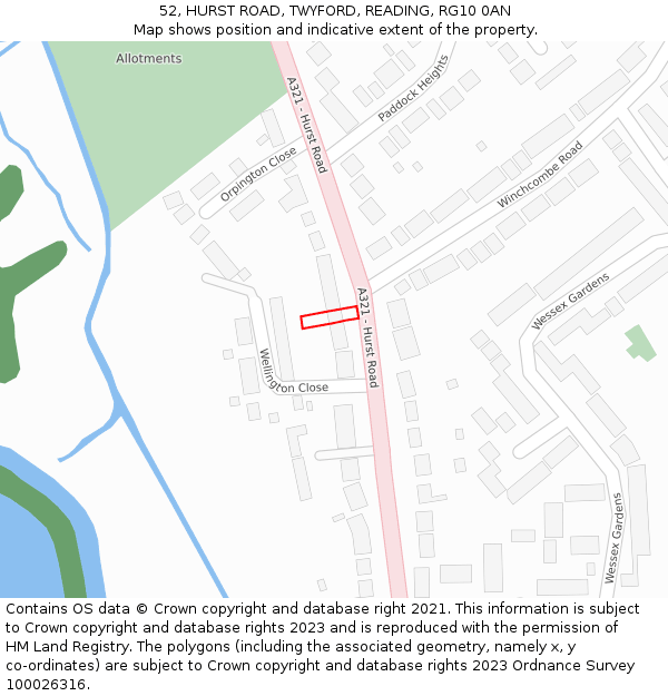 52, HURST ROAD, TWYFORD, READING, RG10 0AN: Location map and indicative extent of plot