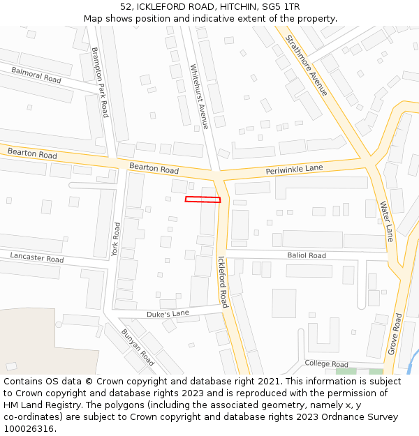 52, ICKLEFORD ROAD, HITCHIN, SG5 1TR: Location map and indicative extent of plot