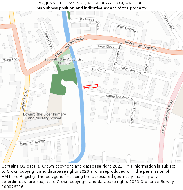 52, JENNIE LEE AVENUE, WOLVERHAMPTON, WV11 3LZ: Location map and indicative extent of plot