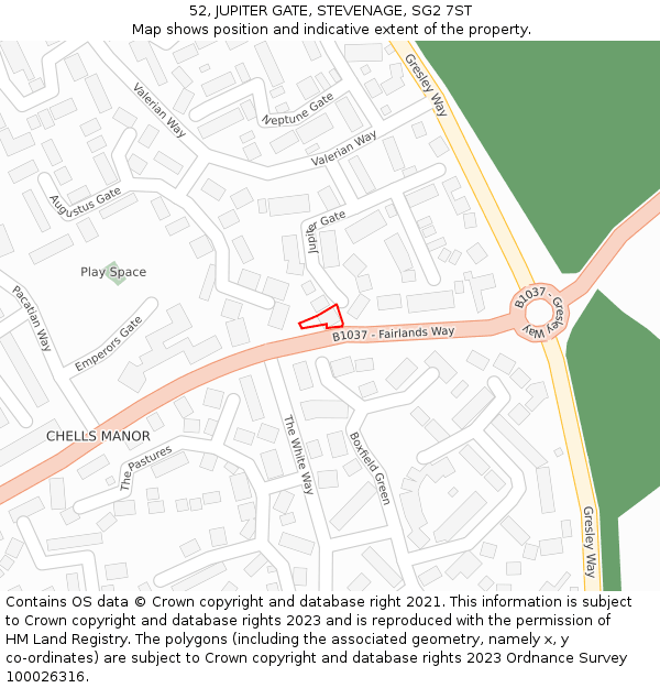 52, JUPITER GATE, STEVENAGE, SG2 7ST: Location map and indicative extent of plot