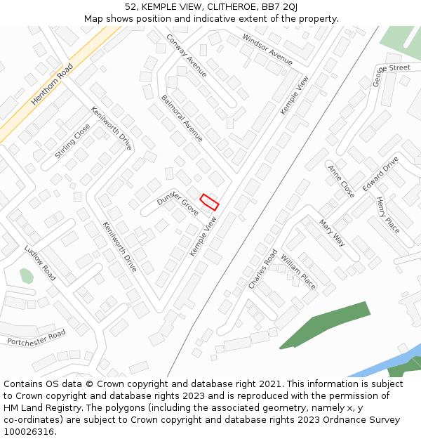 52, KEMPLE VIEW, CLITHEROE, BB7 2QJ: Location map and indicative extent of plot