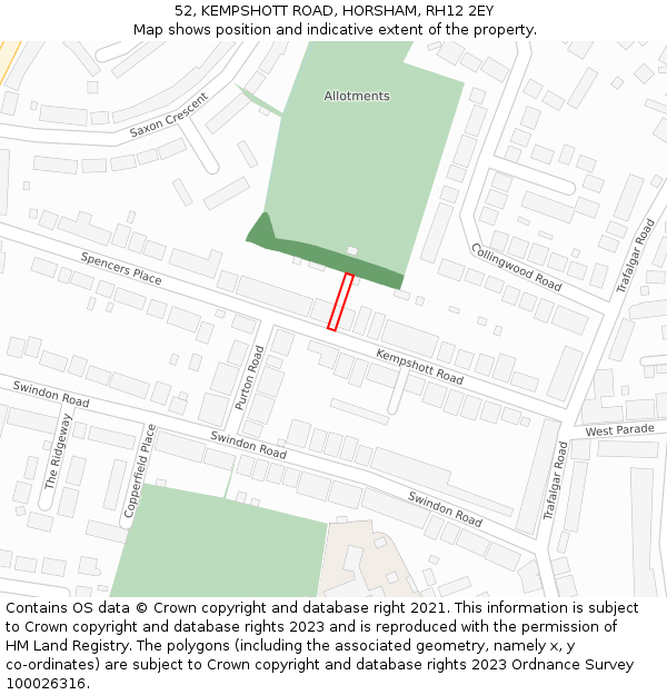 52, KEMPSHOTT ROAD, HORSHAM, RH12 2EY: Location map and indicative extent of plot