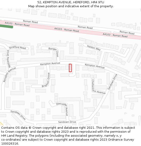 52, KEMPTON AVENUE, HEREFORD, HR4 9TU: Location map and indicative extent of plot