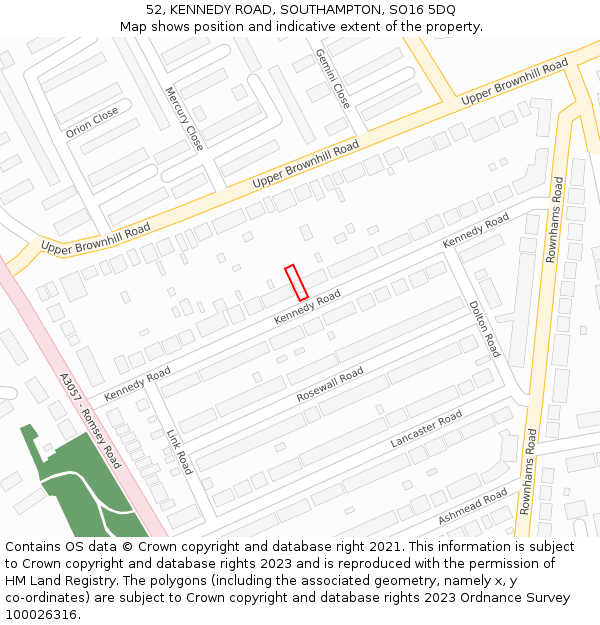 52, KENNEDY ROAD, SOUTHAMPTON, SO16 5DQ: Location map and indicative extent of plot