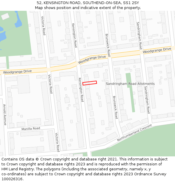 52, KENSINGTON ROAD, SOUTHEND-ON-SEA, SS1 2SY: Location map and indicative extent of plot