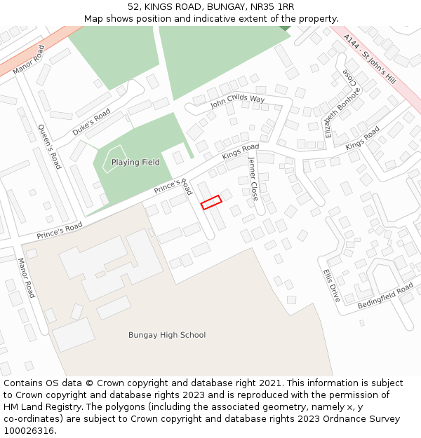 52, KINGS ROAD, BUNGAY, NR35 1RR: Location map and indicative extent of plot