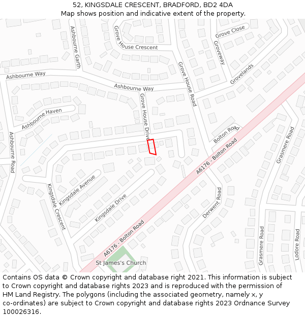 52, KINGSDALE CRESCENT, BRADFORD, BD2 4DA: Location map and indicative extent of plot