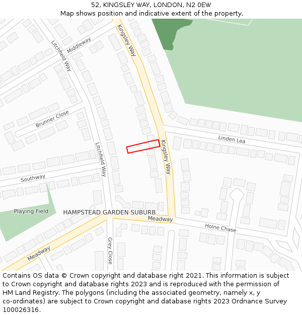 52, KINGSLEY WAY, LONDON, N2 0EW: Location map and indicative extent of plot