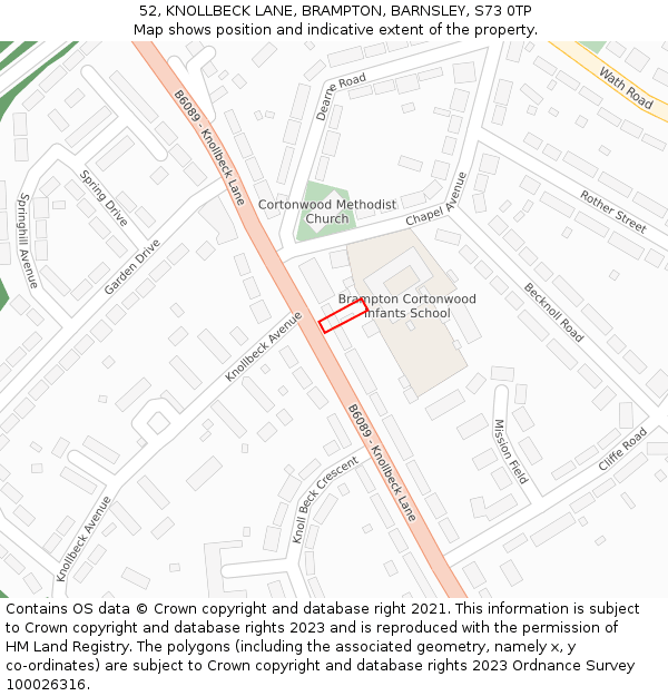 52, KNOLLBECK LANE, BRAMPTON, BARNSLEY, S73 0TP: Location map and indicative extent of plot