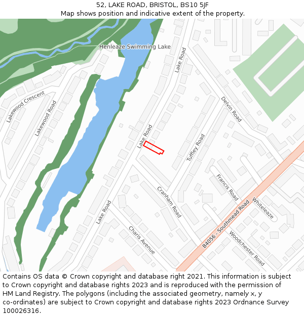 52, LAKE ROAD, BRISTOL, BS10 5JF: Location map and indicative extent of plot