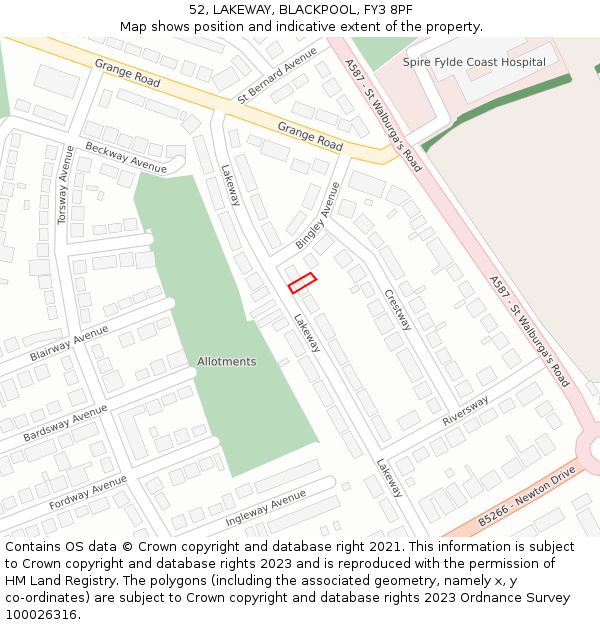 52, LAKEWAY, BLACKPOOL, FY3 8PF: Location map and indicative extent of plot
