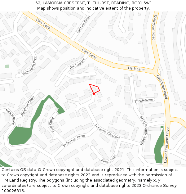 52, LAMORNA CRESCENT, TILEHURST, READING, RG31 5WF: Location map and indicative extent of plot