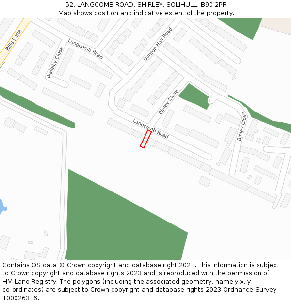 52, LANGCOMB ROAD, SHIRLEY, SOLIHULL, B90 2PR: Location map and indicative extent of plot