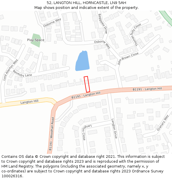52, LANGTON HILL, HORNCASTLE, LN9 5AH: Location map and indicative extent of plot
