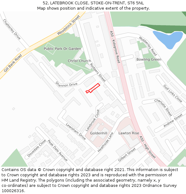 52, LATEBROOK CLOSE, STOKE-ON-TRENT, ST6 5NL: Location map and indicative extent of plot
