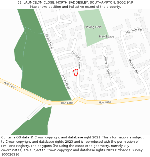 52, LAUNCELYN CLOSE, NORTH BADDESLEY, SOUTHAMPTON, SO52 9NP: Location map and indicative extent of plot