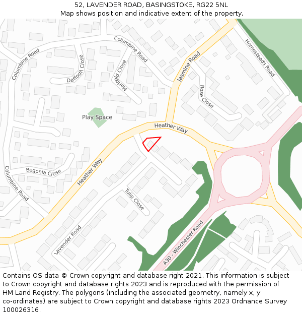 52, LAVENDER ROAD, BASINGSTOKE, RG22 5NL: Location map and indicative extent of plot