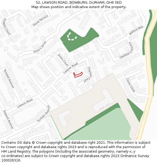 52, LAWSON ROAD, BOWBURN, DURHAM, DH6 5ED: Location map and indicative extent of plot