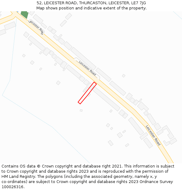 52, LEICESTER ROAD, THURCASTON, LEICESTER, LE7 7JG: Location map and indicative extent of plot