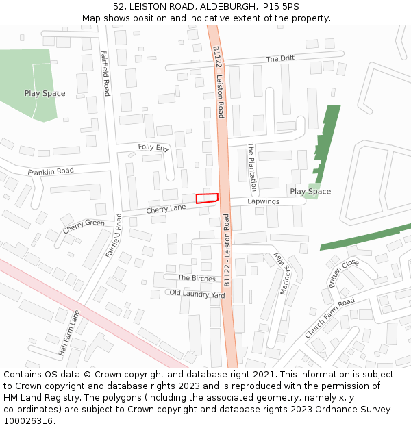 52, LEISTON ROAD, ALDEBURGH, IP15 5PS: Location map and indicative extent of plot