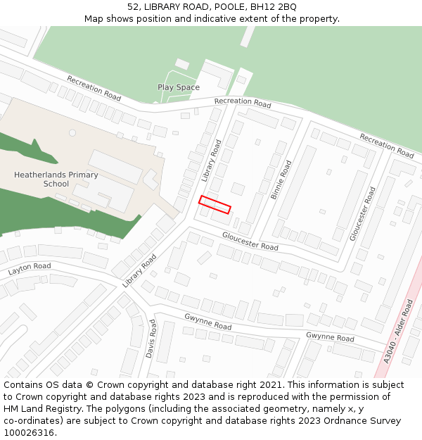 52, LIBRARY ROAD, POOLE, BH12 2BQ: Location map and indicative extent of plot