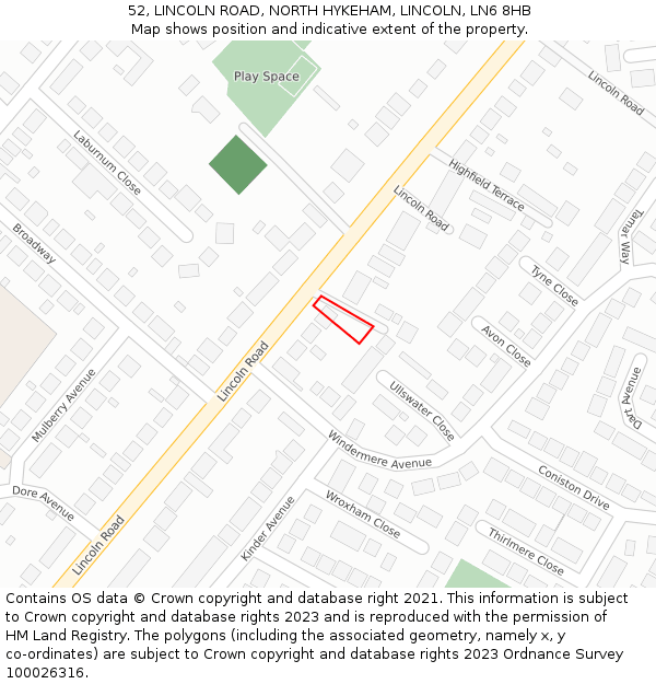 52, LINCOLN ROAD, NORTH HYKEHAM, LINCOLN, LN6 8HB: Location map and indicative extent of plot