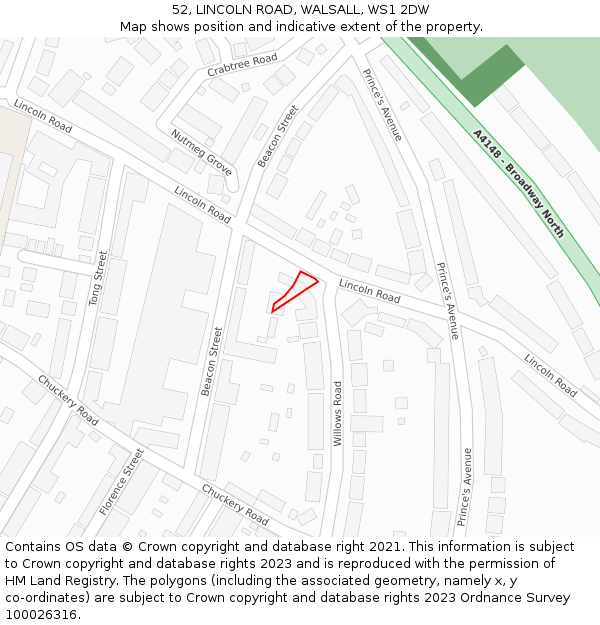 52, LINCOLN ROAD, WALSALL, WS1 2DW: Location map and indicative extent of plot
