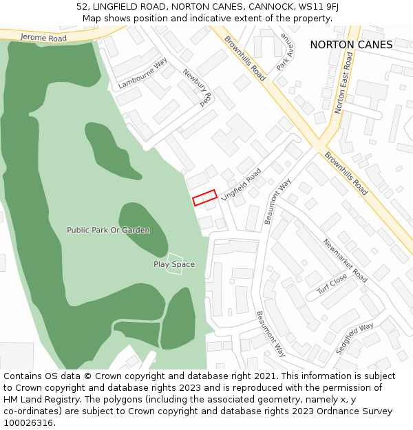 52, LINGFIELD ROAD, NORTON CANES, CANNOCK, WS11 9FJ: Location map and indicative extent of plot