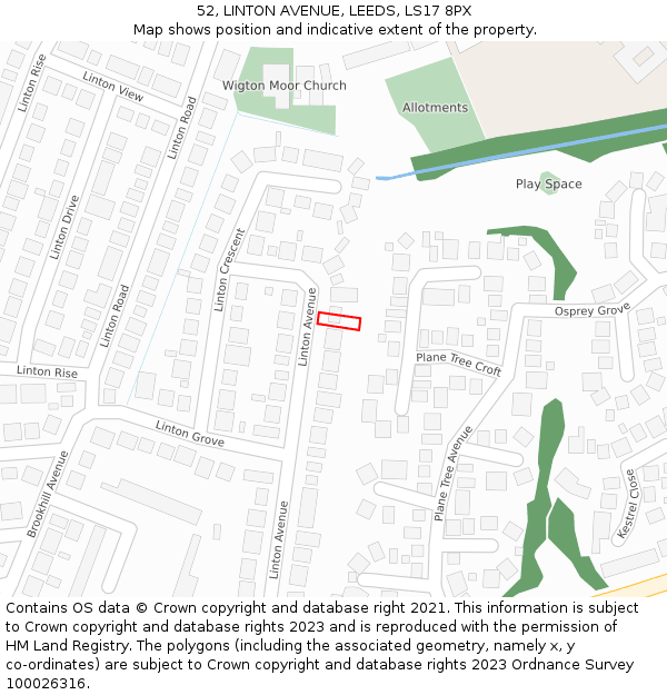 52, LINTON AVENUE, LEEDS, LS17 8PX: Location map and indicative extent of plot