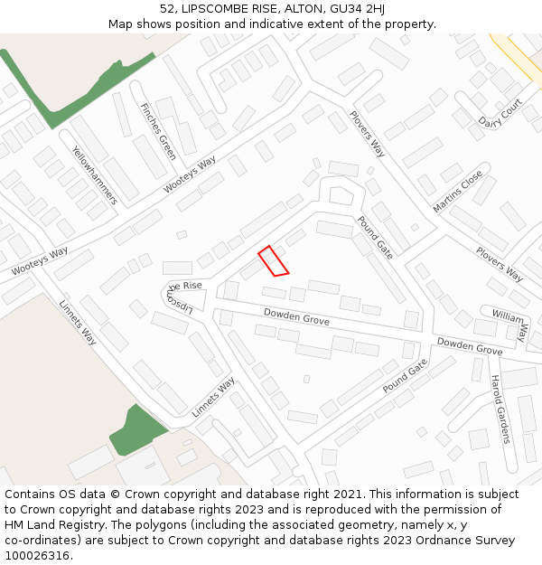 52, LIPSCOMBE RISE, ALTON, GU34 2HJ: Location map and indicative extent of plot