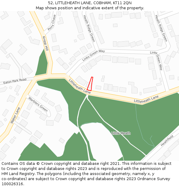 52, LITTLEHEATH LANE, COBHAM, KT11 2QN: Location map and indicative extent of plot