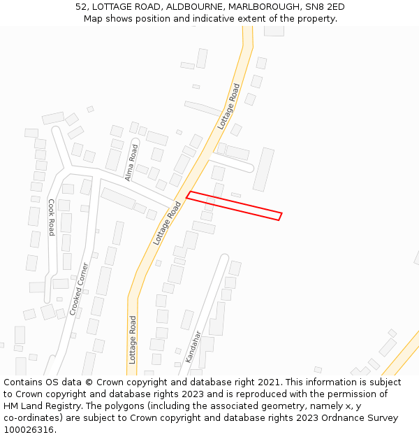 52, LOTTAGE ROAD, ALDBOURNE, MARLBOROUGH, SN8 2ED: Location map and indicative extent of plot