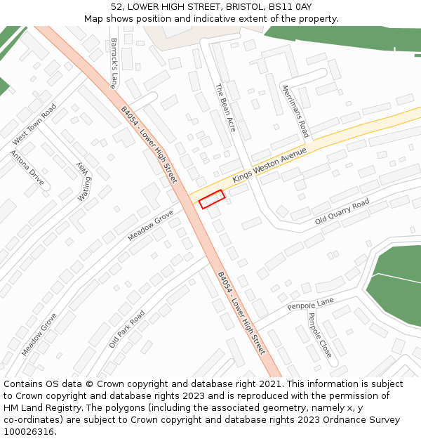 52, LOWER HIGH STREET, BRISTOL, BS11 0AY: Location map and indicative extent of plot