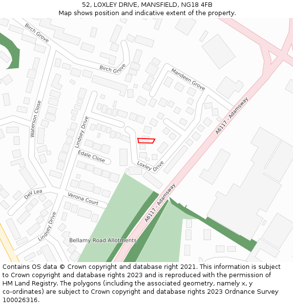 52, LOXLEY DRIVE, MANSFIELD, NG18 4FB: Location map and indicative extent of plot