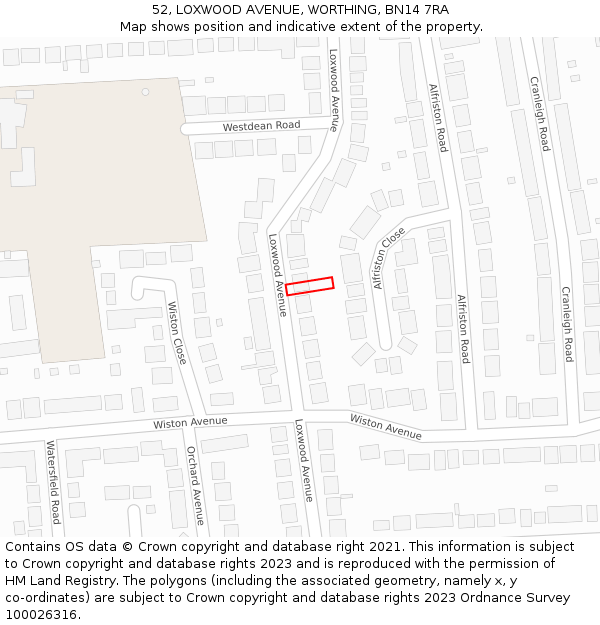 52, LOXWOOD AVENUE, WORTHING, BN14 7RA: Location map and indicative extent of plot