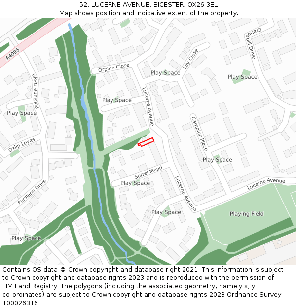 52, LUCERNE AVENUE, BICESTER, OX26 3EL: Location map and indicative extent of plot