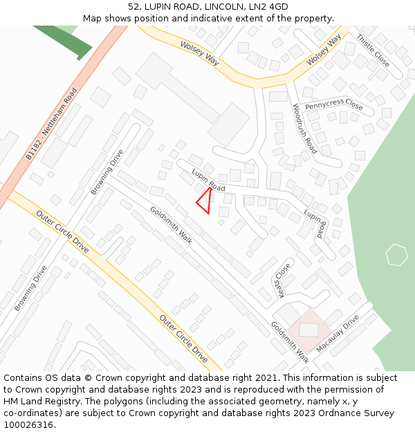 52, LUPIN ROAD, LINCOLN, LN2 4GD: Location map and indicative extent of plot