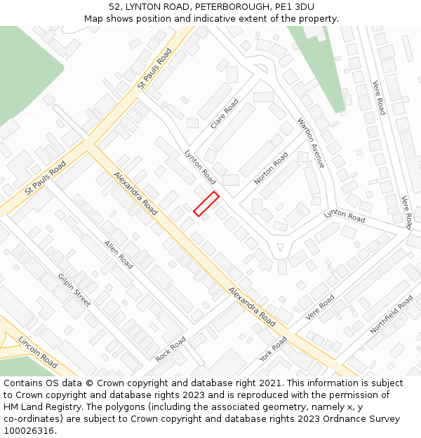52, LYNTON ROAD, PETERBOROUGH, PE1 3DU: Location map and indicative extent of plot