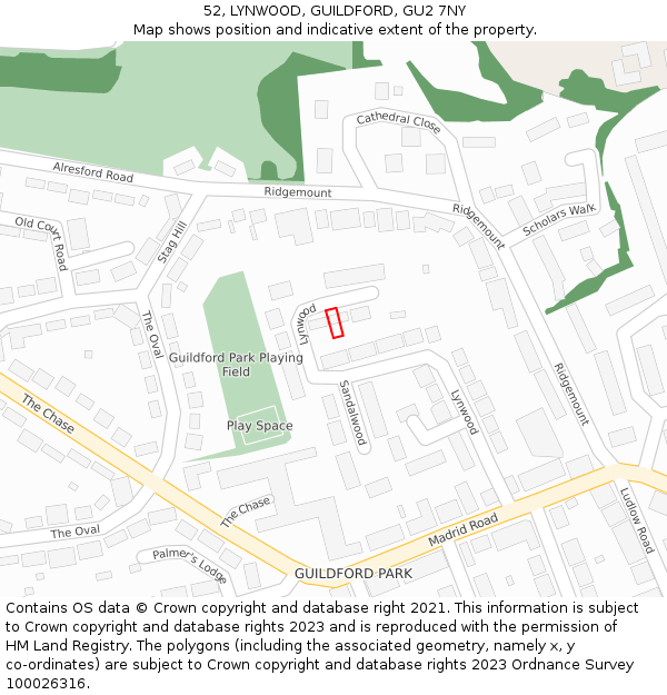 52, LYNWOOD, GUILDFORD, GU2 7NY: Location map and indicative extent of plot