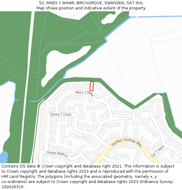 52, MAES Y WAWR, BIRCHGROVE, SWANSEA, SA7 0HL: Location map and indicative extent of plot