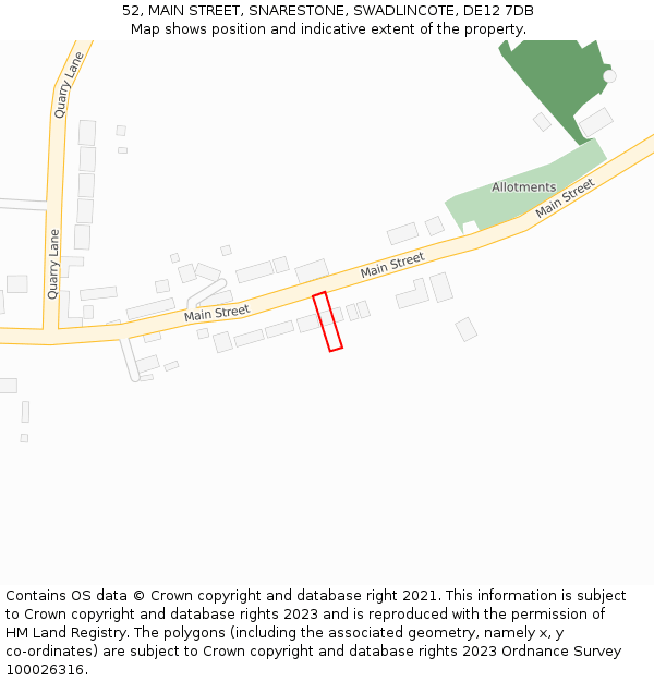 52, MAIN STREET, SNARESTONE, SWADLINCOTE, DE12 7DB: Location map and indicative extent of plot