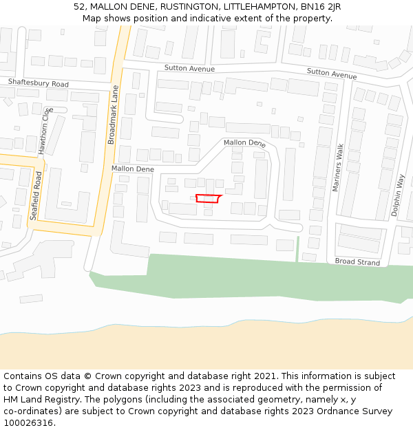52, MALLON DENE, RUSTINGTON, LITTLEHAMPTON, BN16 2JR: Location map and indicative extent of plot