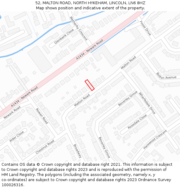 52, MALTON ROAD, NORTH HYKEHAM, LINCOLN, LN6 8HZ: Location map and indicative extent of plot