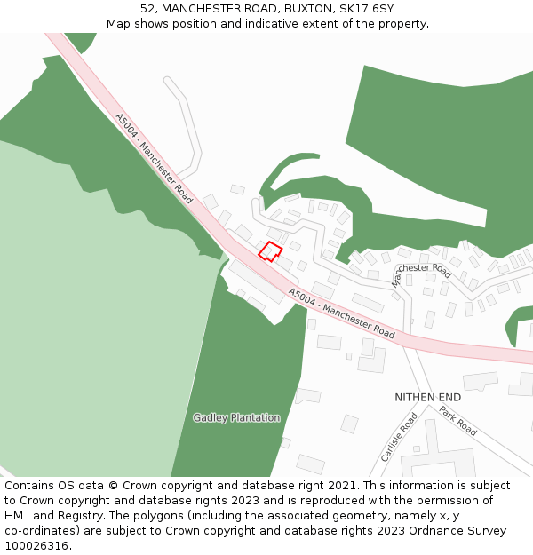 52, MANCHESTER ROAD, BUXTON, SK17 6SY: Location map and indicative extent of plot